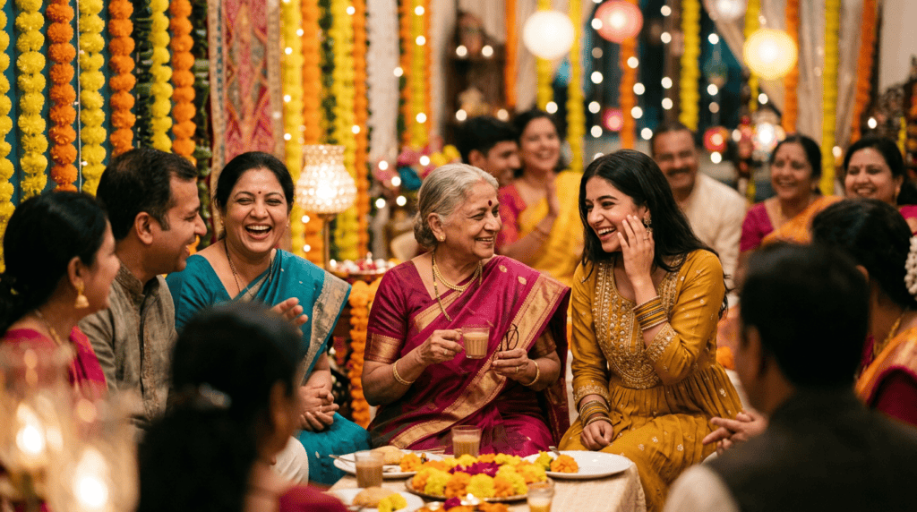 Elegant candid moment at a small Indian family